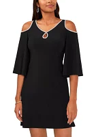 Women's Cold Shoulder Keyhole Neck Sheath Dress