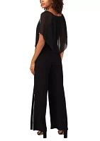 Women's Split Sleeve Sheer Overlay Solid Jumpsuit