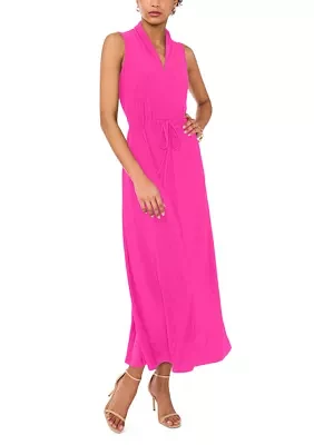 Women's Sleeve V-Neck Tie Maxi Dress