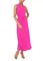 Women's Sleeve V-Neck Tie Maxi Dress