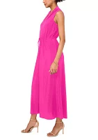 Women's Sleeve V-Neck Tie Maxi Dress