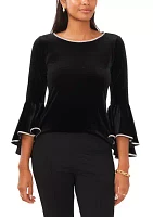 Women's Bell Sleeve Velvet Top with Rhinestone Trim