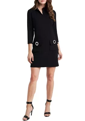 Women's Grommet Pocket Solid Dress