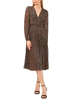 Women's Long Sleeve V-Neck Glitter Knit Fit and Flare Dress