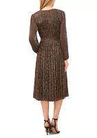 Women's Long Sleeve V-Neck Glitter Knit Fit and Flare Dress