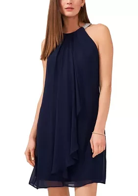 Women's Sleeveless Halter Chiffon Embellished Collar Dress