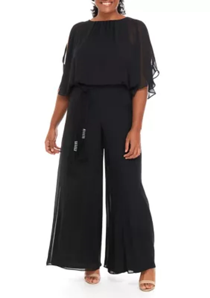 Women's Split Sleeve Tie Waist Jumpsuit