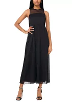 Women's Sleeveless Crew Neck Solid Chiffon Maxi Fit and Flare Dress