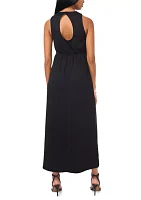 Women's Sleeveless Crew Neck Solid Chiffon Maxi Fit and Flare Dress