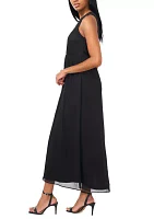 Women's Sleeveless Crew Neck Solid Chiffon Maxi Fit and Flare Dress