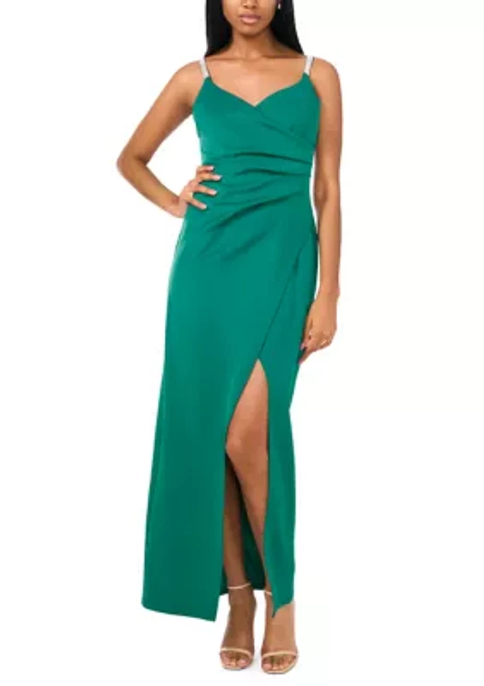 Women's Sleeveless V-Neck Solid Wrap Slit Gown