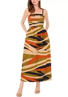 Women's Sleeveless Square Neck Printed A-Line Maxi Dress