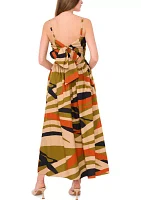 Women's Sleeveless Square Neck Printed A-Line Maxi Dress