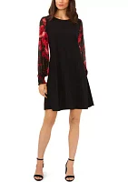 Women's Long Sleeve Printed A-Line Dress