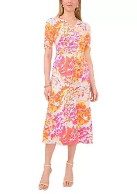 Women's Printed Tie Waist Dress