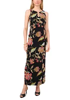 Women's 3 Ring Detail Floral Printed Sleeveless Maxi Dress