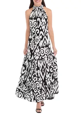 Women's Sleeveless Mock Neck Printed Maxi Dress