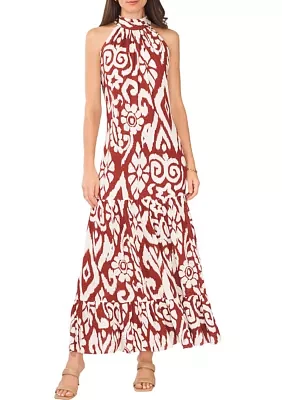 Women's Sleeveless Mock Neck Printed Maxi Dress