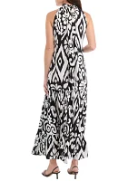 Women's Sleeveless Mock Neck Printed Maxi Dress