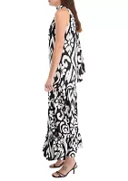 Women's Sleeveless Mock Neck Printed Maxi Dress