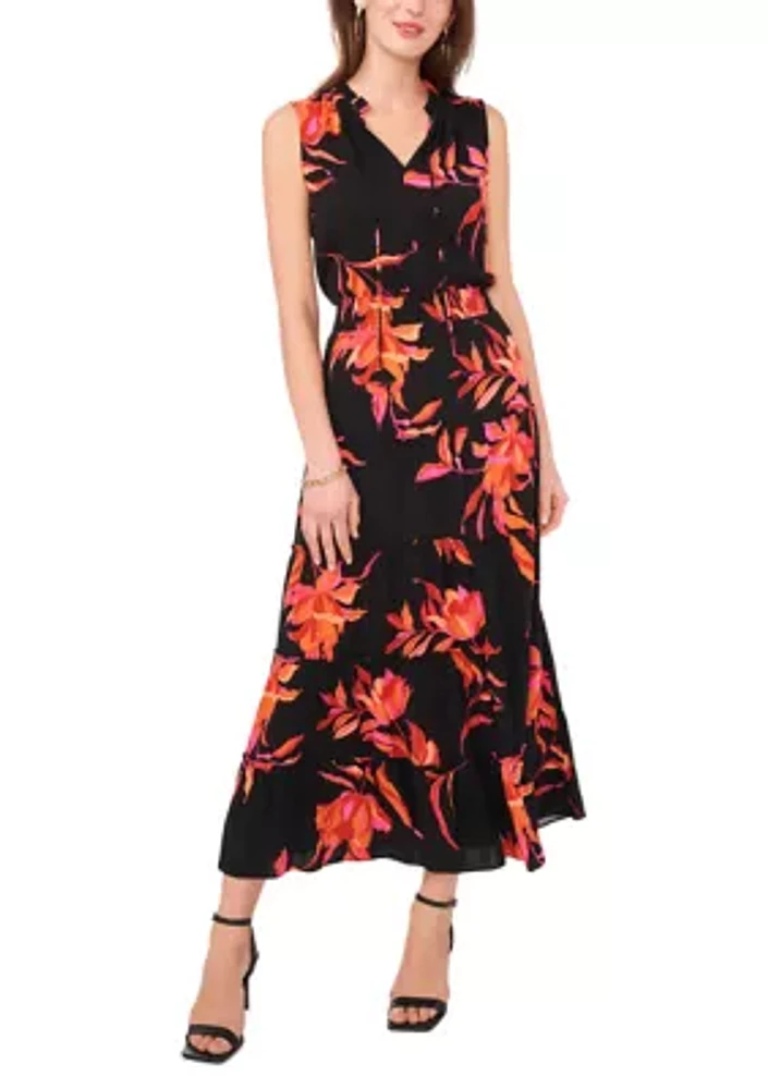 Women's Sleeveless Halter Tie Print Maxi Dress