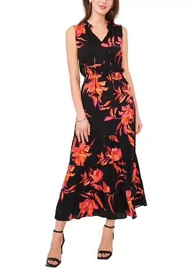 Women's Sleeveless Halter Tie Print Maxi Dress