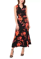 Women's Sleeveless Halter Tie Print Maxi Dress