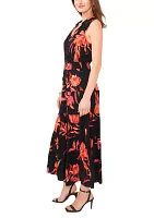 Women's Sleeveless Halter Tie Print Maxi Dress