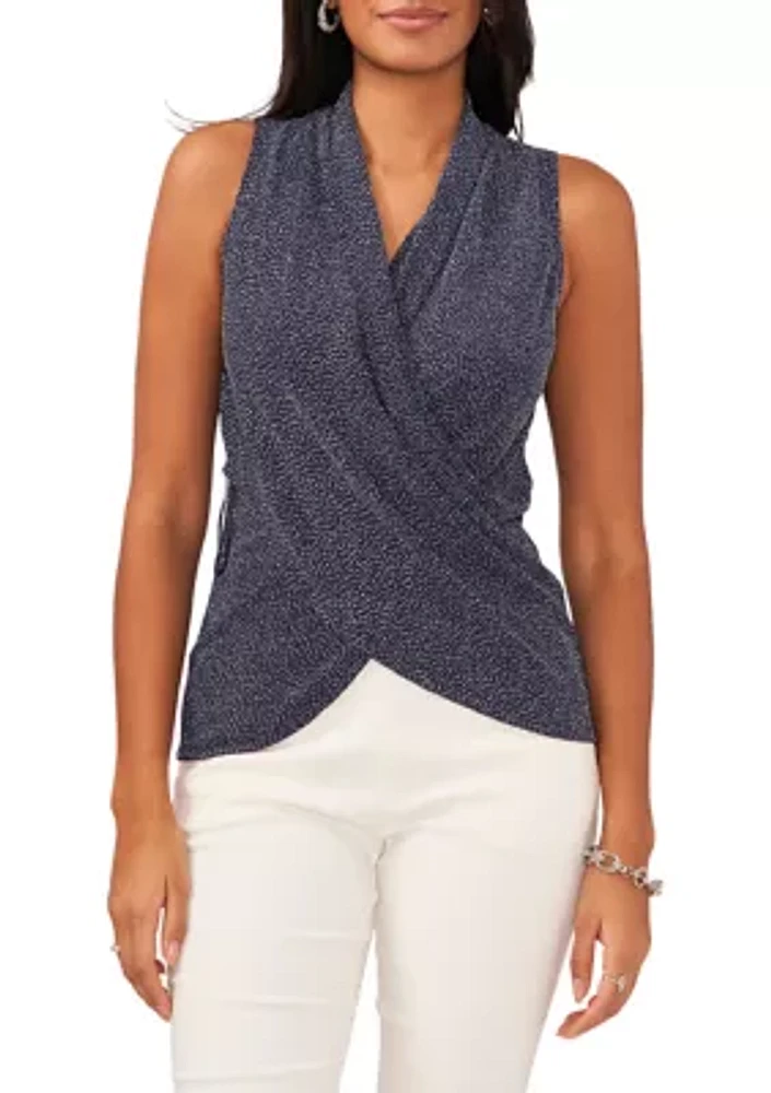 Women's V-Neck Sleeveless Glitter Knit Ruched Top