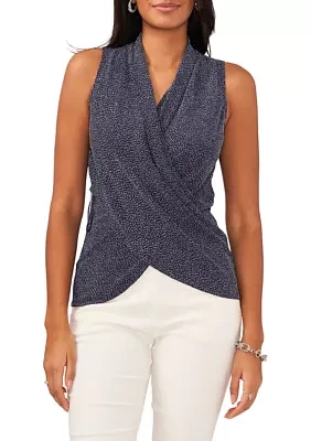 Women's V-Neck Sleeveless Glitter Knit Ruched Top