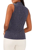 Women's V-Neck Sleeveless Glitter Knit Ruched Top