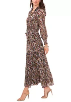 Women's Long Sleeve Mini Geo Foil Print Dress