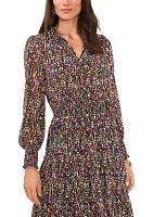 Women's Long Sleeve Mini Geo Foil Print Dress