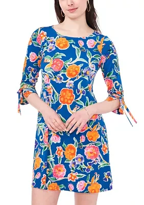 Women's 3/4 Tie Sleeve Floral Print A-Line Dress