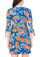 Women's 3/4 Tie Sleeve Floral Print A-Line Dress