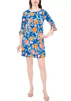 Women's 3/4 Tie Sleeve Floral Print A-Line Dress