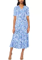 Women's Short Sleeve Paisley Midi Dress