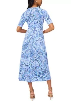 Women's Short Sleeve Paisley Midi Dress