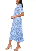 Women's Short Sleeve Paisley Midi Dress