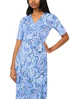 Women's Short Sleeve Paisley Midi Dress