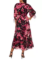 Women's Blouson Sleeve V-Neck Floral Dress