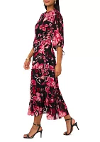 Women's Blouson Sleeve V-Neck Floral Dress