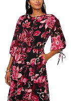 Women's Blouson Sleeve V-Neck Floral Dress