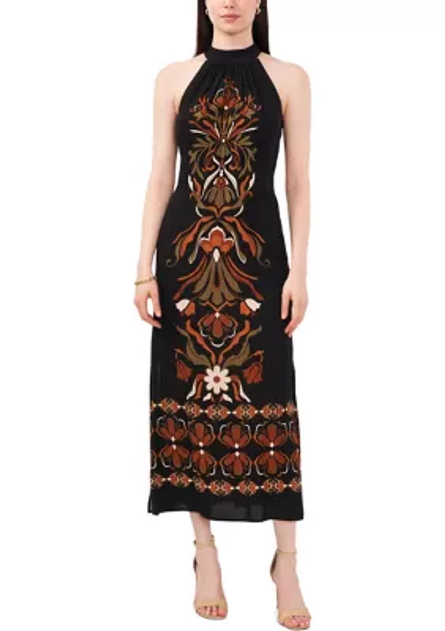maxi halter neck dress Plunging V Neck Halter Gown - Black main image 0