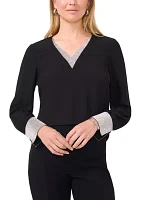 Women's Long Sleeve Glitter V-Neck Top