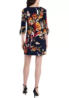 Women's 3/4 Sleeve Boat Neck Printed Sheath Dress