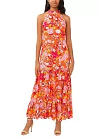 Women's Sleeveless Halter Neck Printed A-Line Maxi Dress