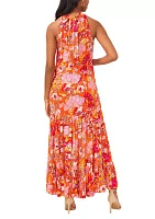 Women's Sleeveless Halter Neck Printed A-Line Maxi Dress