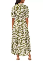 Women's Puff Sleeve Printed Challis Maxi Dress