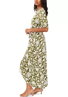 Women's Puff Sleeve Printed Challis Maxi Dress